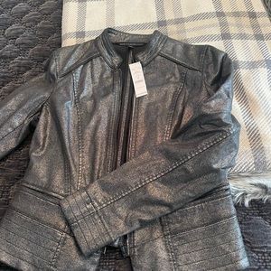 WHBM moto jacket, metallic gray, size 8, NWT